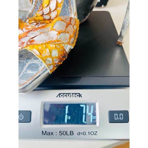 New Massimo Dogana Snake Leather Heel Sandals Size 9.5 US  Silver / Yellow Color - Picture 16 of 16